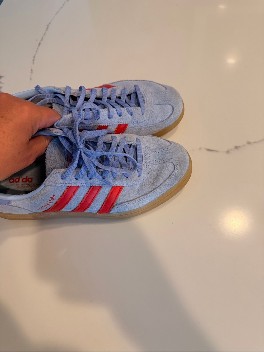 adidas Spezial women Light Blue Suede Sneakers with Red Stripes - Picture 5 of 5